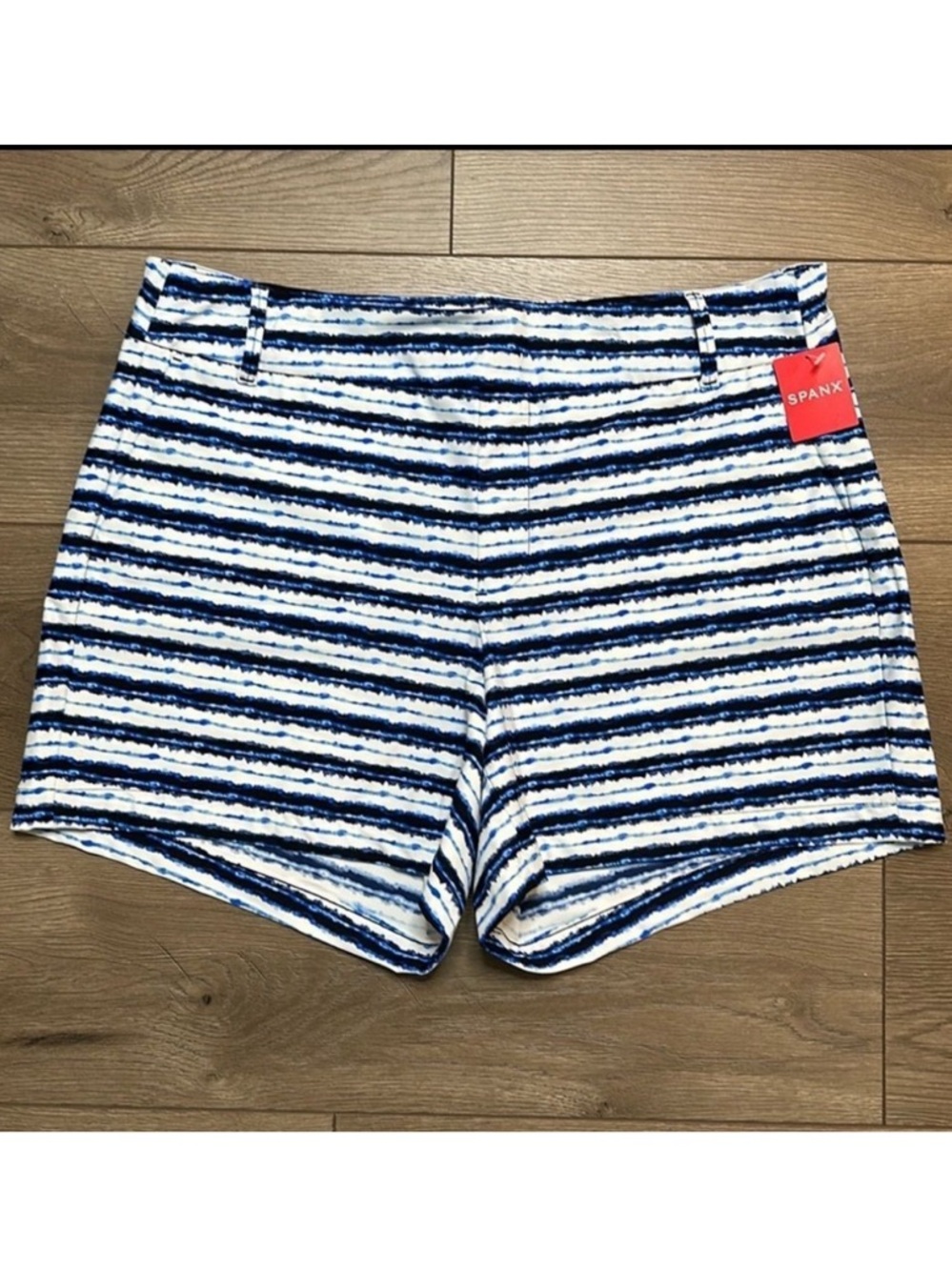 Spanx Sunshine 6" Painted Stripe High Rise Summer Swim Shorts Blue White Size 1X